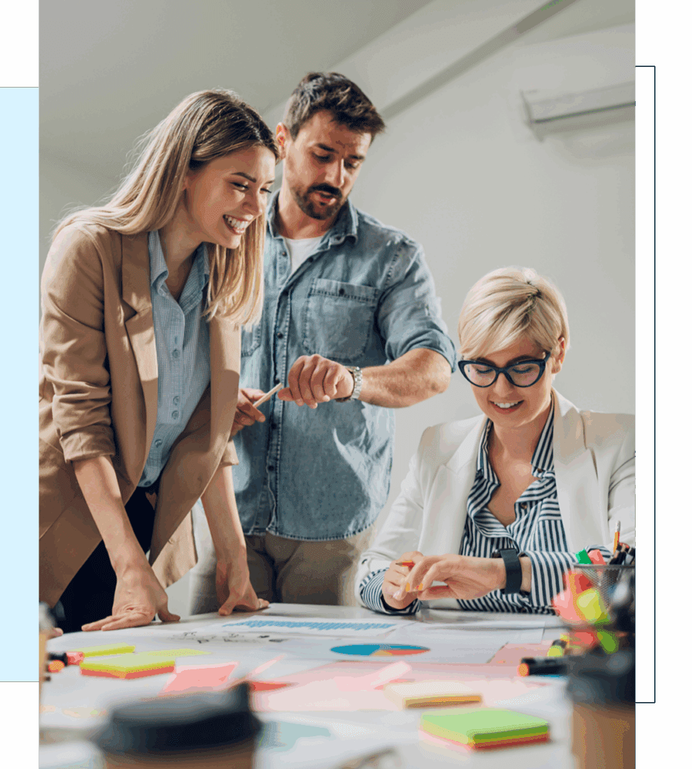 Group brainstorming with colorful sticky notes