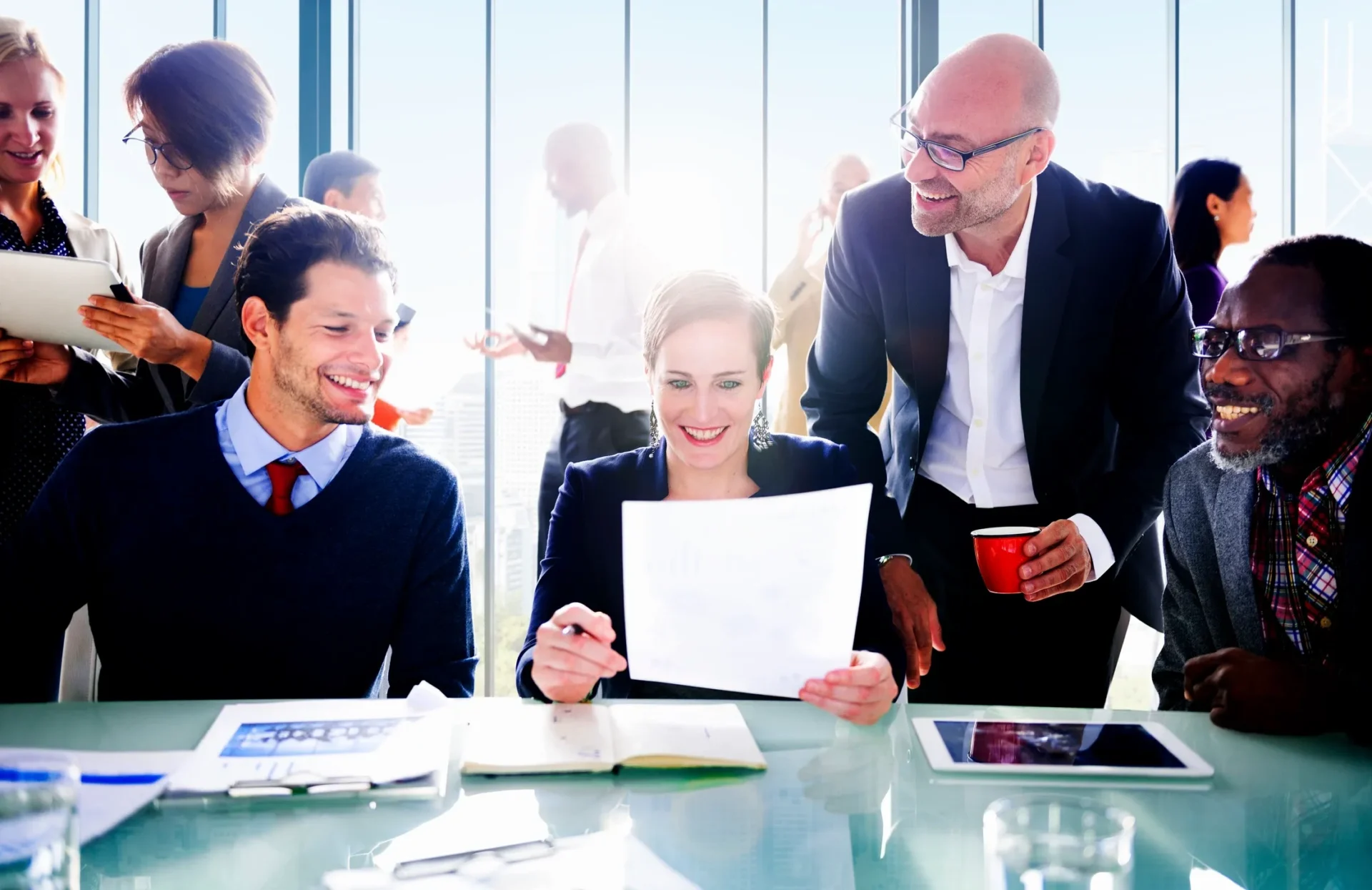 Business team collaborating over documents